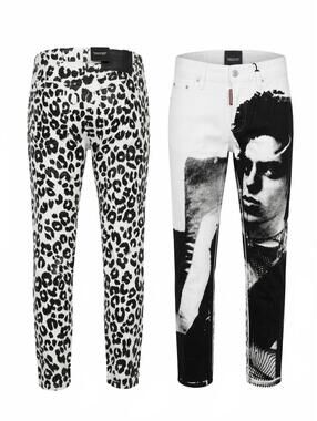 Dsquared2 Runway Straight Cropped Jean White Leopard Print IT 38 W30 | NWT